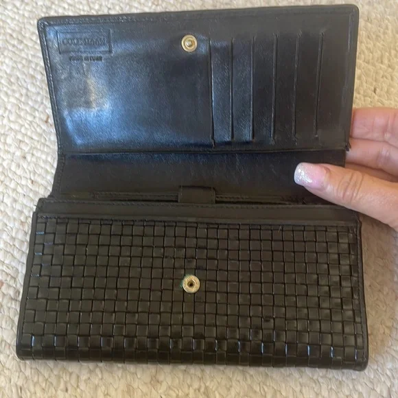 Cole -Hann Classic Vintage Black Woven Leather Wallet Made in Italy . EUC - Picture 3 of 6